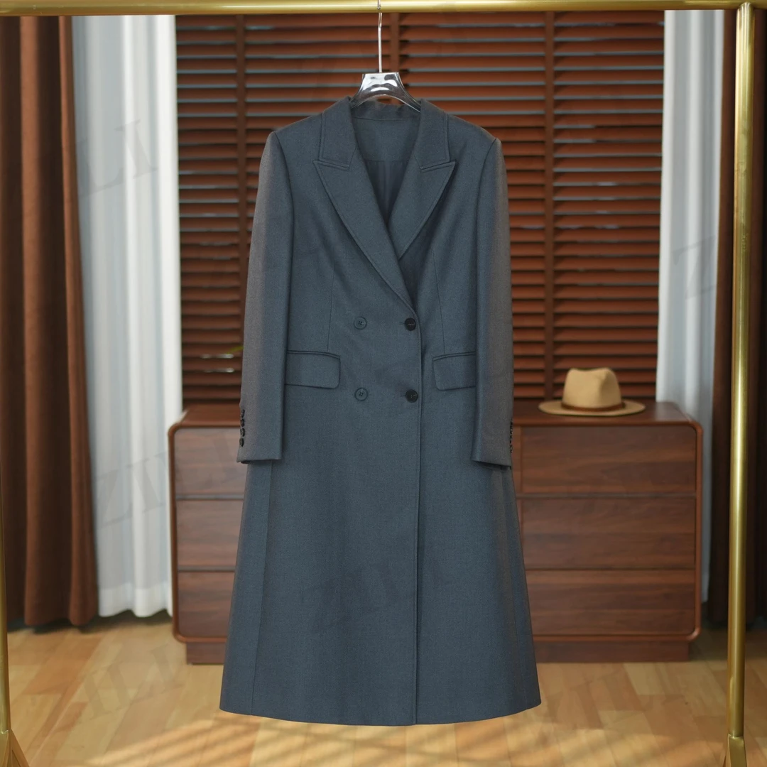 【雅束】秋季新款女式过膝外套大衣女装枪驳领气质西装LW83925