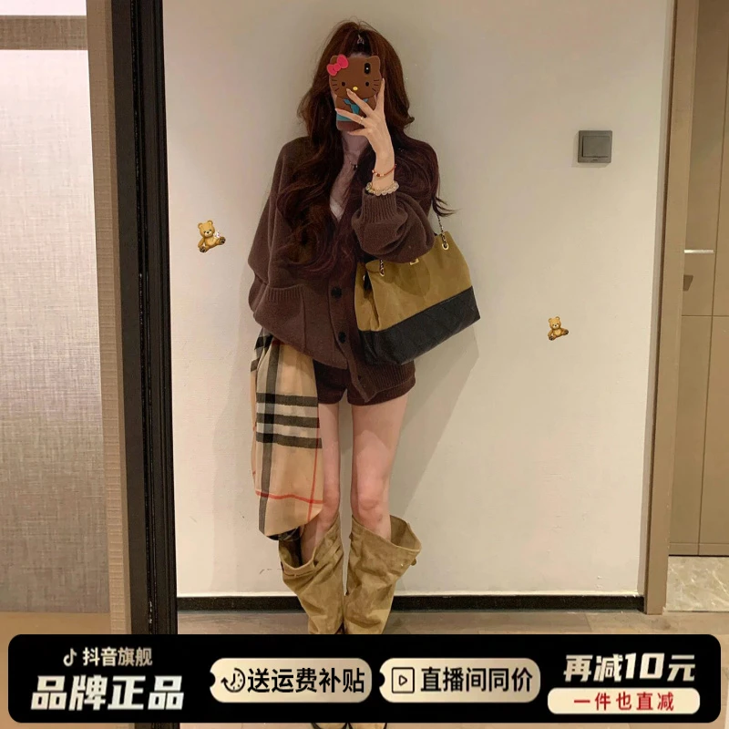2025新款早秋穿搭咖色长袖针织开衫女韩系慵懒风宽松休闲毛衣外套