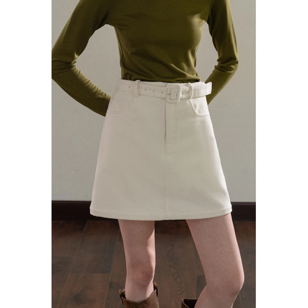 EGGKA复古灯芯绒内里磨毛修身A字半裙E25B30517YM