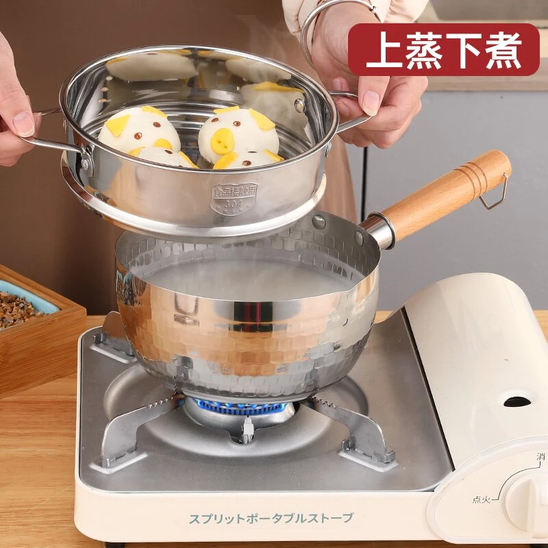 日式特厚不锈钢雪平锅奶锅加厚宝宝泡面辅食家用电磁炉通用锅