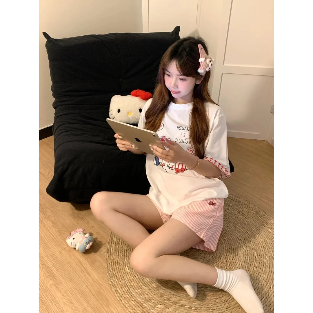 【甜心kitty猫】韩版少女可爱短袖睡衣女夏季新款套装可外穿家居服