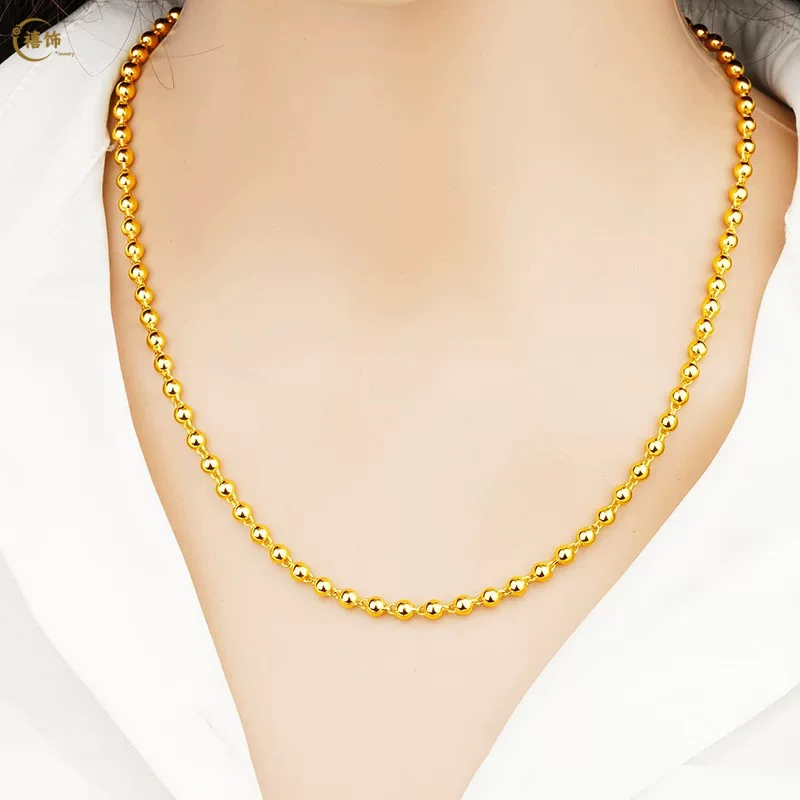 合金项链 4毫米光珠气质时尚百搭款女款经典简约不掉色金色项链