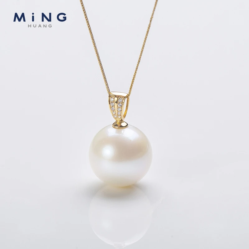 MiNG/名皇Au750/淡水珍珠/白珠吊坠送肖邦链/14-15MM