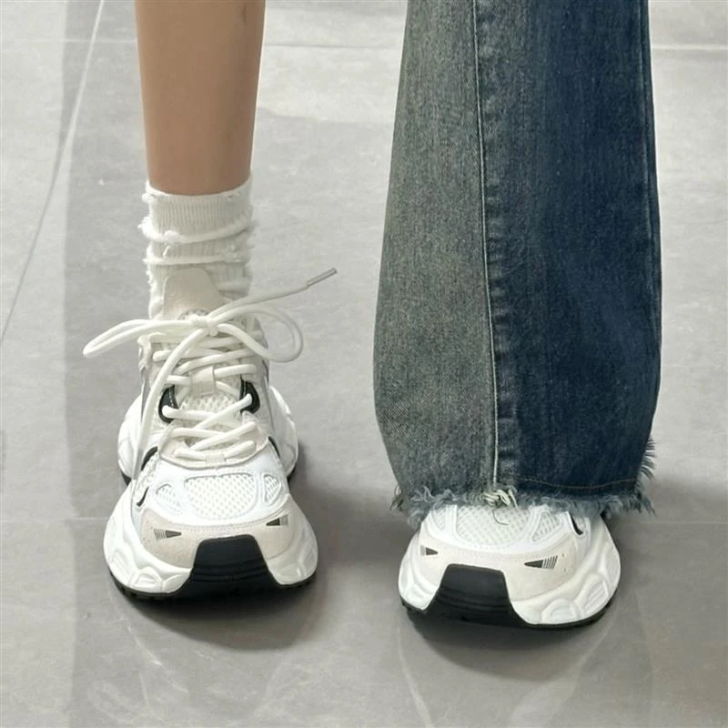 学生老爹鞋女童白色2025春秋透气运动鞋女童初中生运动鞋女孩爆款