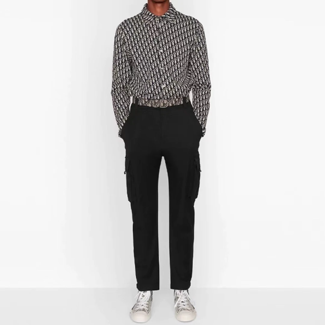 99新 DIOR/迪奥 5222/DIOR 棉质Logo满印花经典长袖衬衫/S码