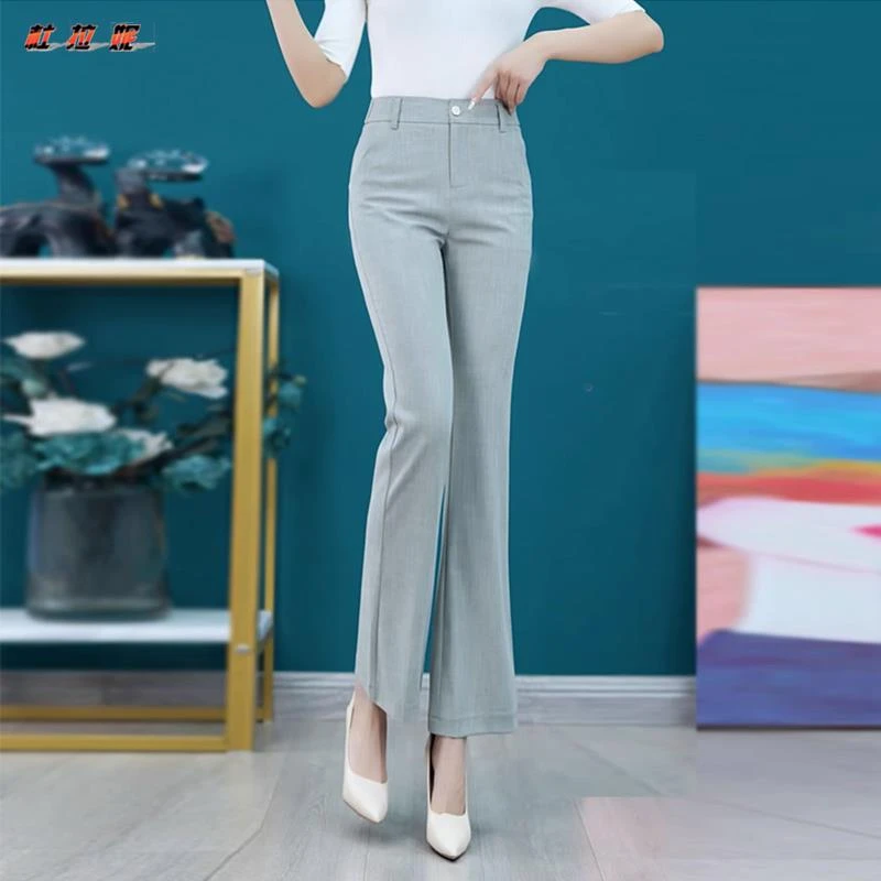 杜拉妮微喇叭裤女士秋季薄款2025新款高腰弹力百搭休闲棉麻九分裤
