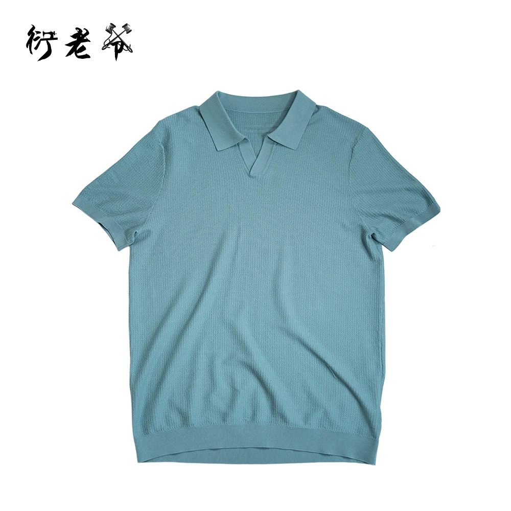 夏季超细桑蚕丝莱赛尔棉海鸥领针织POLO衫男士时尚短t袖恤