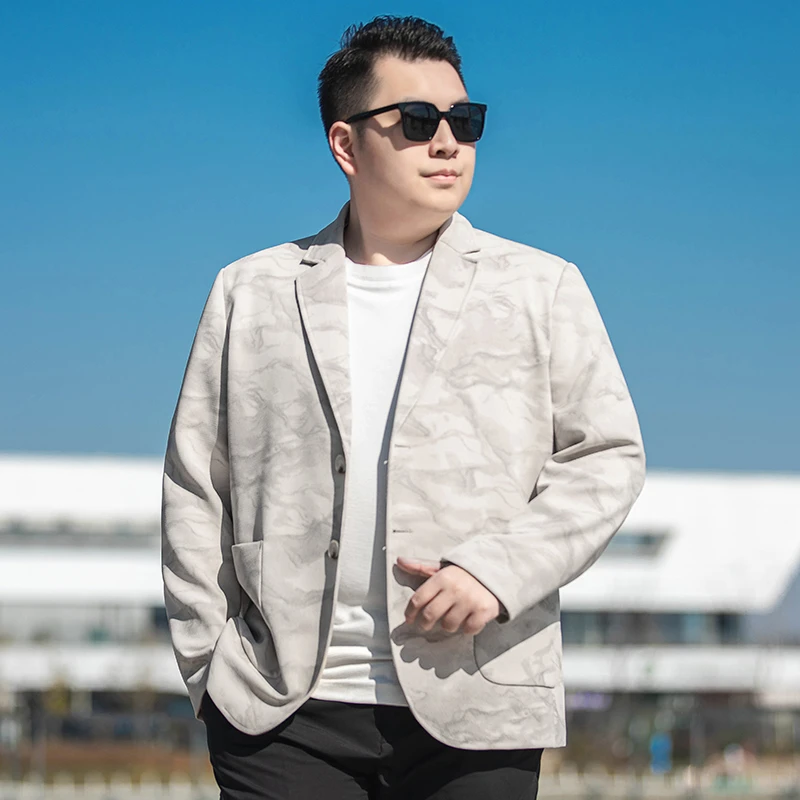 春季大码男装时尚提花休闲单西外套加肥加大男宽松单排扣西服上衣