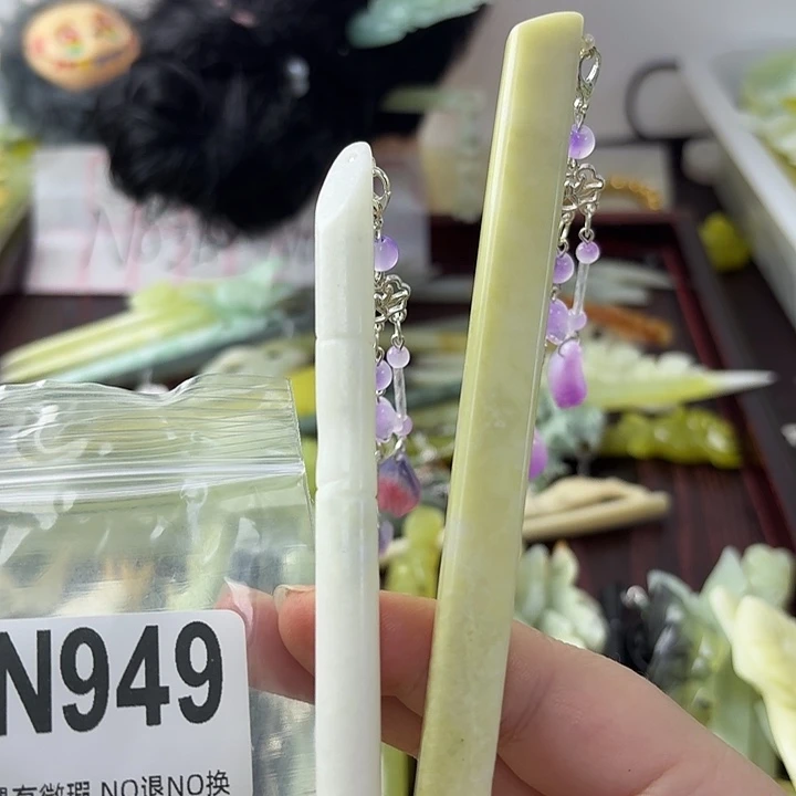 花***食蛇纹石玉合金发饰