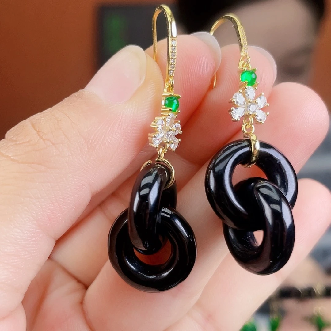 翡翠银S925镶嵌耳饰