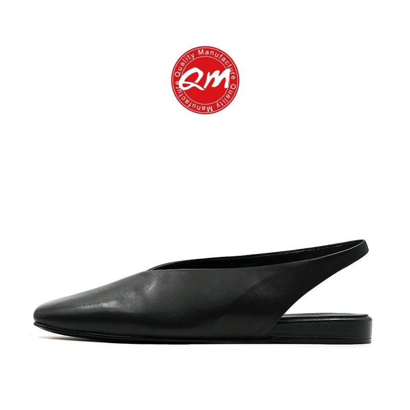 夏季舒适平底女鞋真皮黑色外穿方头时尚休闲女士罗马包头凉鞋百搭