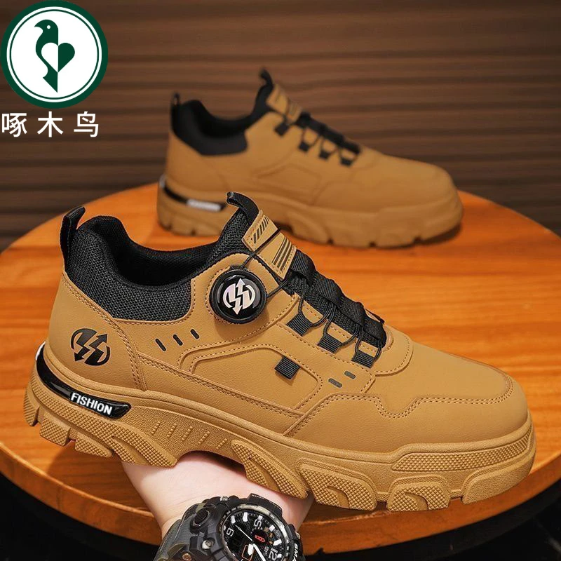 【啄木鸟】正品男鞋2025春季新款低帮一脚蹬旋转纽扣运动休闲潮鞋