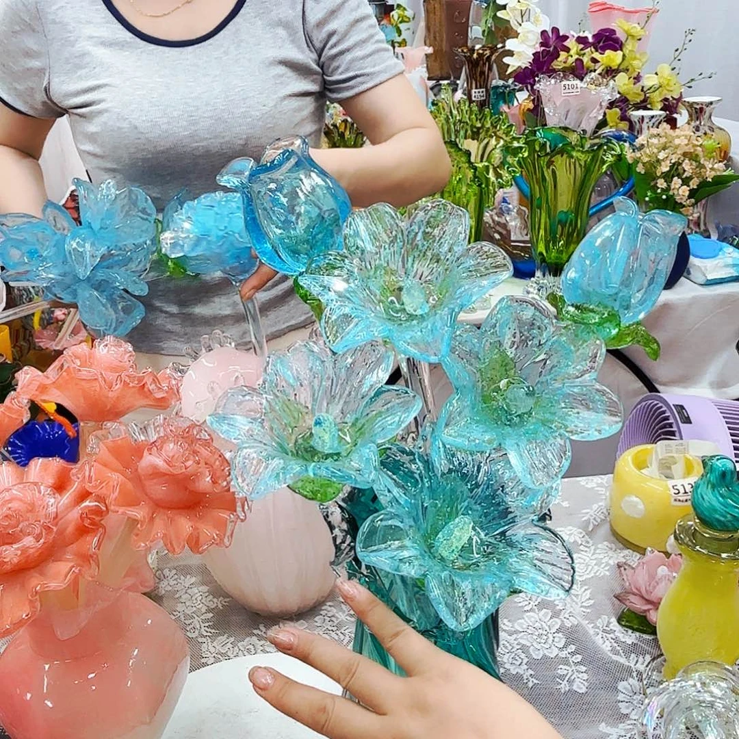 6朵花琉璃花瓶花器艺术品