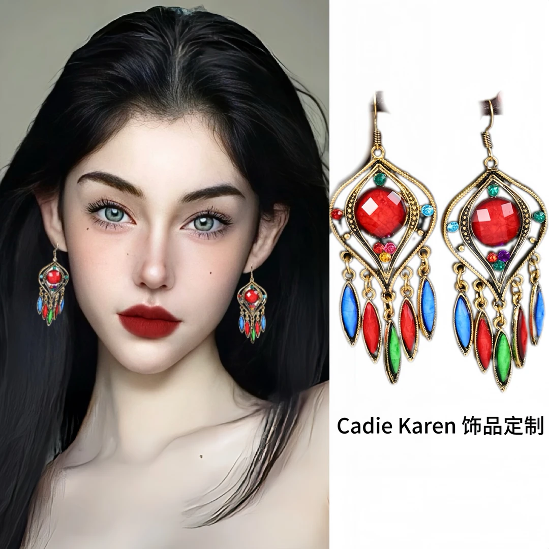 镂空水滴流苏耳坠民族风耳环耳饰 A125