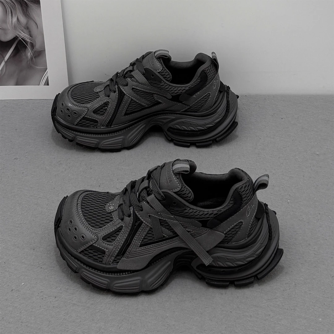 欧洲站真皮老爹鞋秋冬加绒百搭小众鞋子厚底增高休闲鞋运动跑步鞋