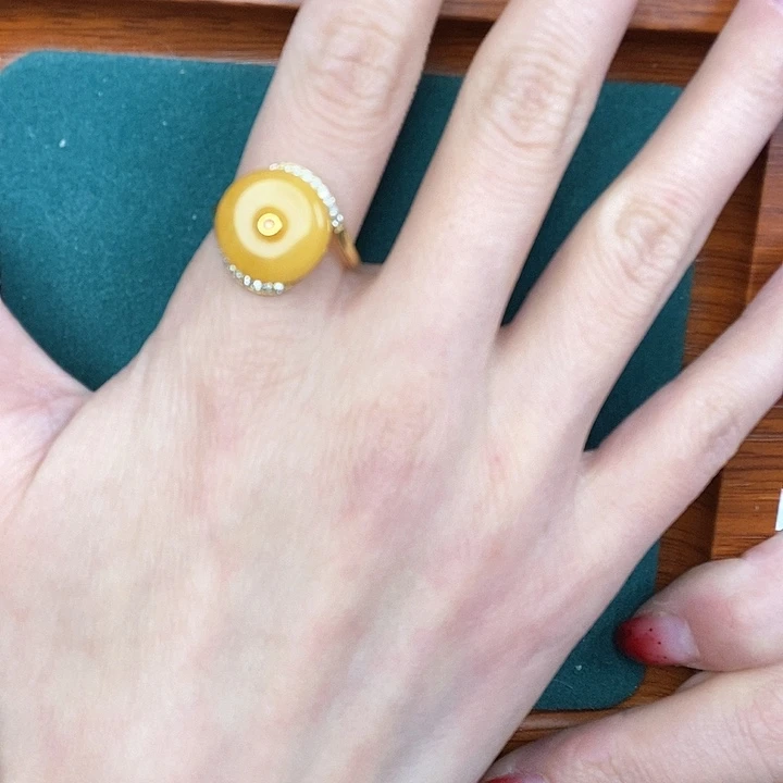 蜜蜡戒指银S925镶嵌戒指