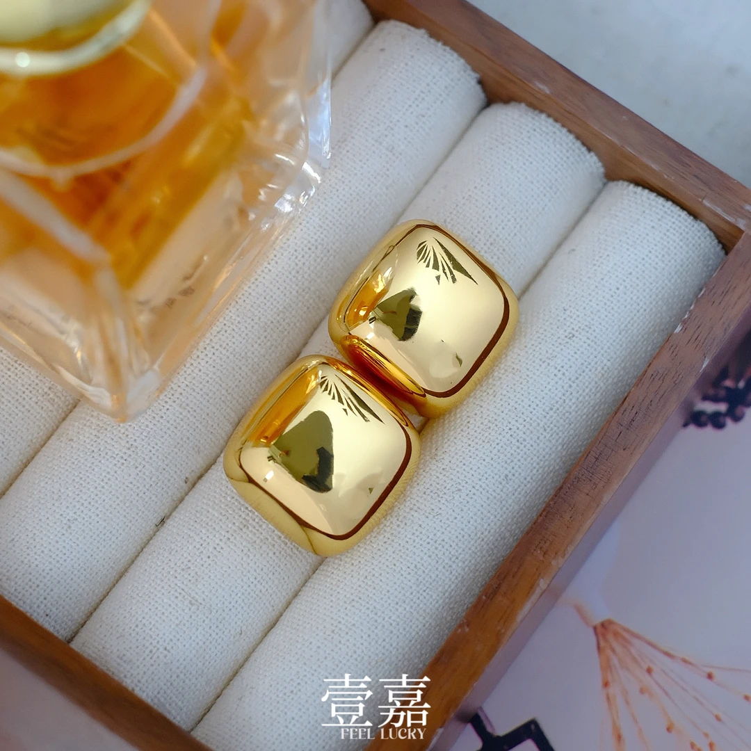 黄铜耳饰 壹嘉黄铜耳饰法式风轻奢气质简约大气耳钉开口戒指YJ90