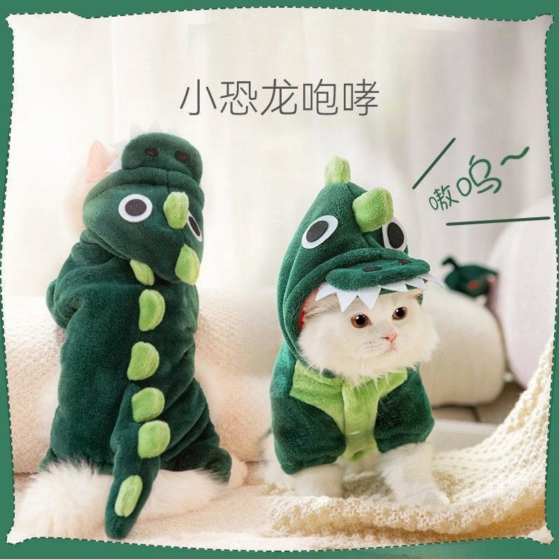 小猫咪衣服冬法兰绒立体恐龙幼猫猫布偶猫蓝猫宠物服装防掉毛冬天