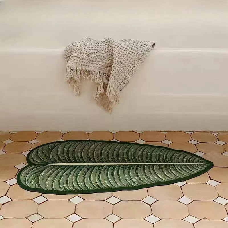 绿色叶子ins家用卫生间防滑地垫软硅藻泥超强吸水垫浴室长条地毯L