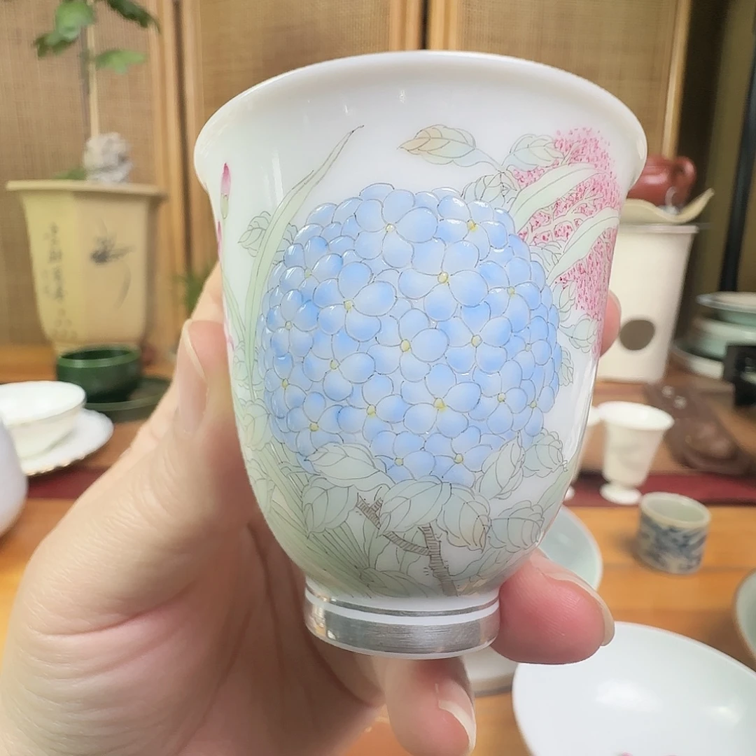 陶杯子珐琅彩绣球杯