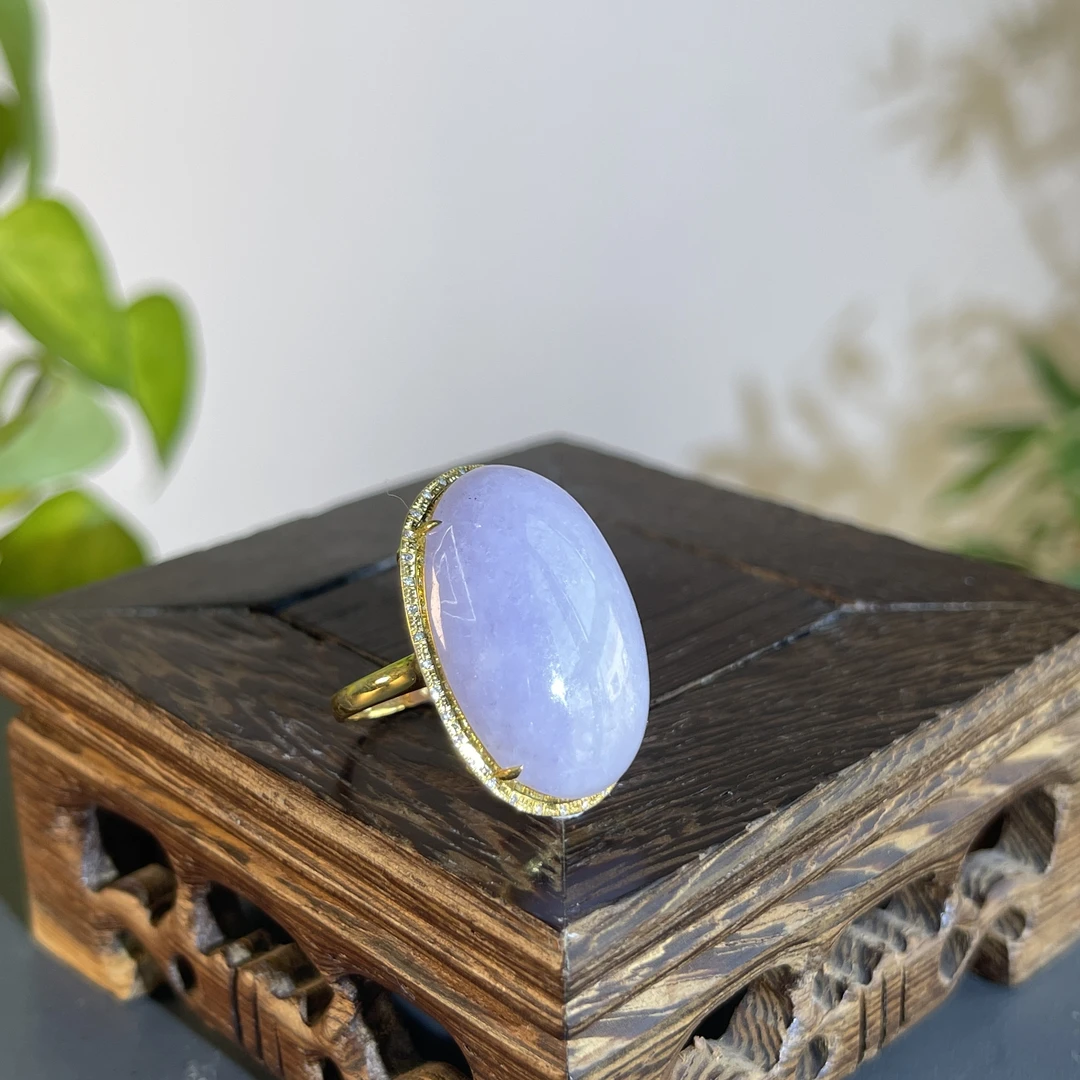 JXA21-134 天然翡翠缅甸A货 18K含钻镶嵌蛋面戒指