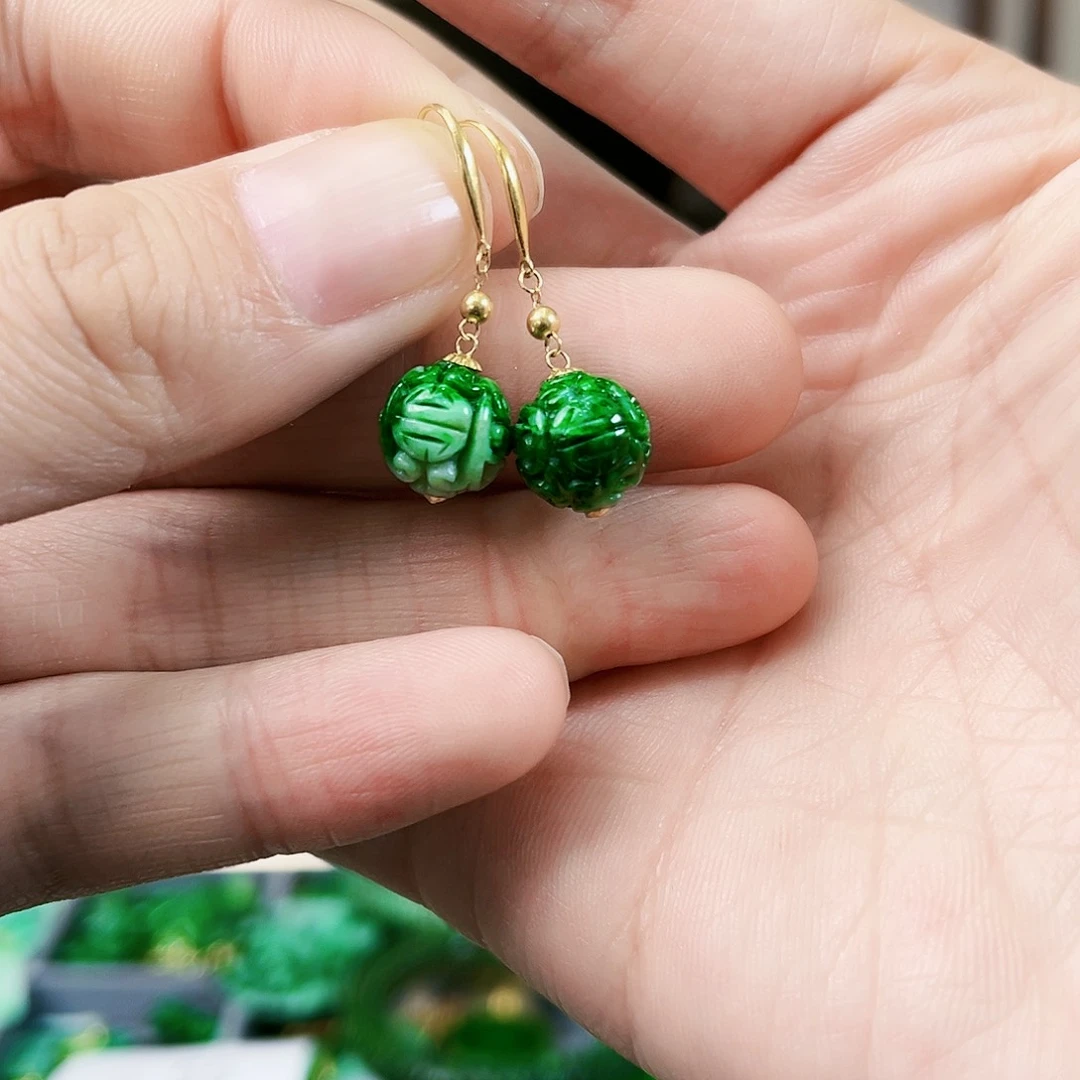 翡翠耳饰18K金镶嵌耳饰