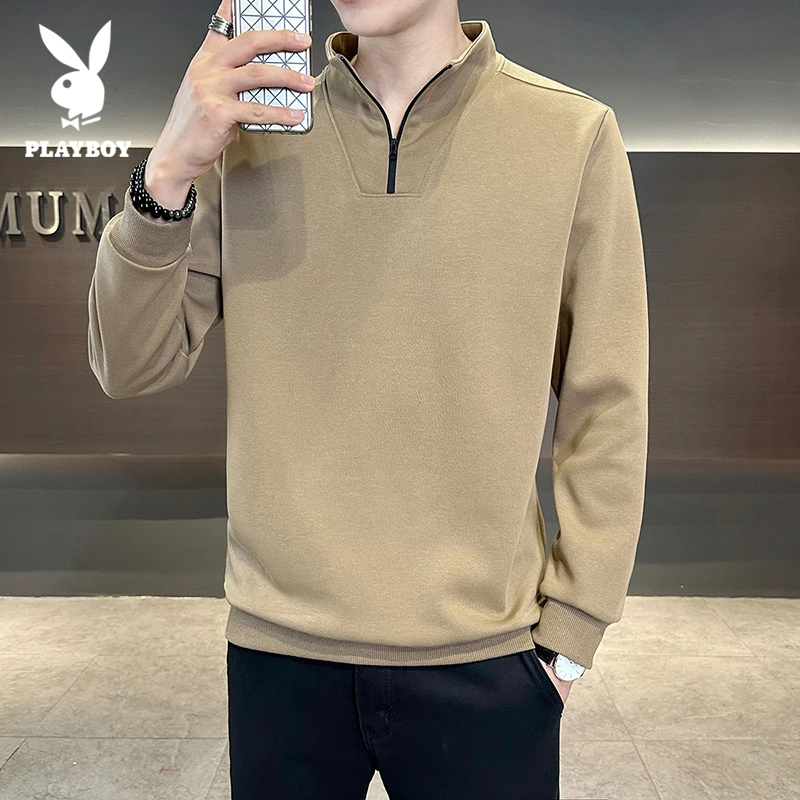 花花公子重磅潮牌长袖POLO衫男士秋冬季新款美式休闲半拉链上衣服