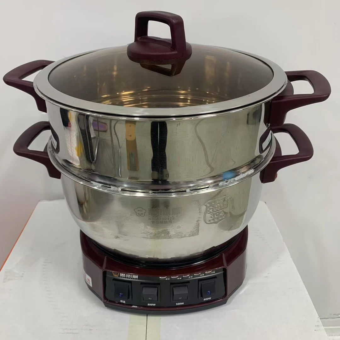 棕色电蒸锅多功能家用三层不锈钢蒸箱大容量新款LZ1