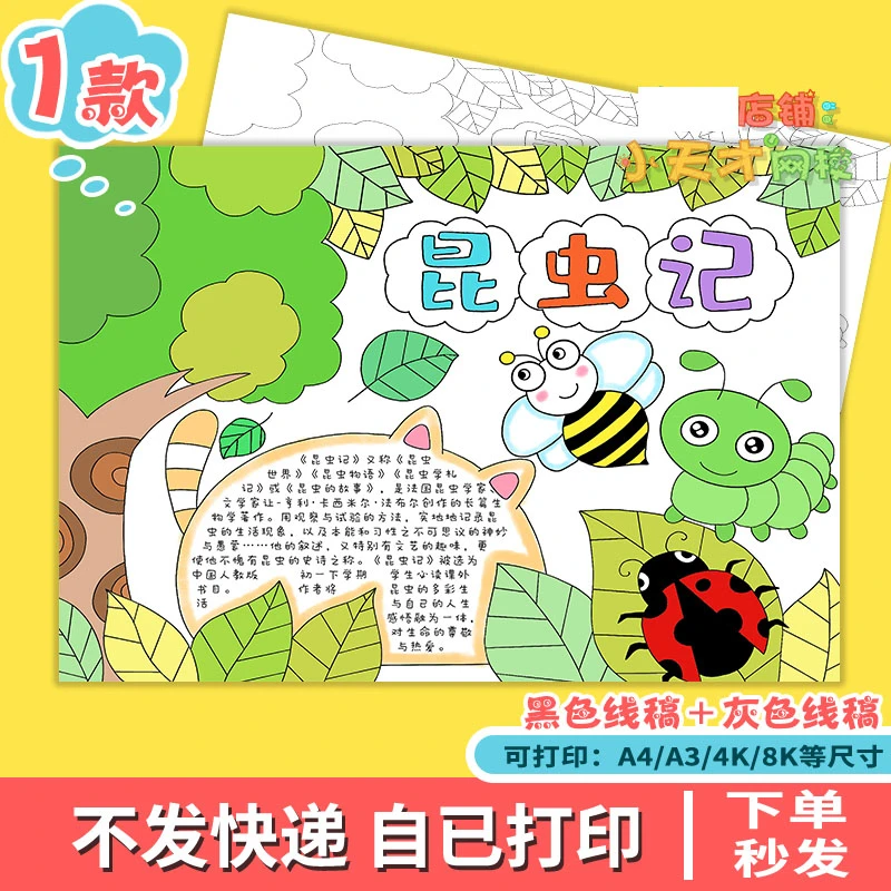 自然笔记昆虫记读后感手抄报好书推荐读书电子版线稿读书卡t185