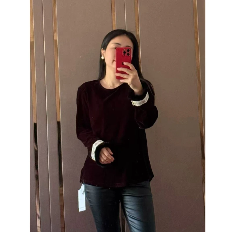 【若衣】云颂·新中式袖口织锦拼接丝绒优雅宽松上衣250069