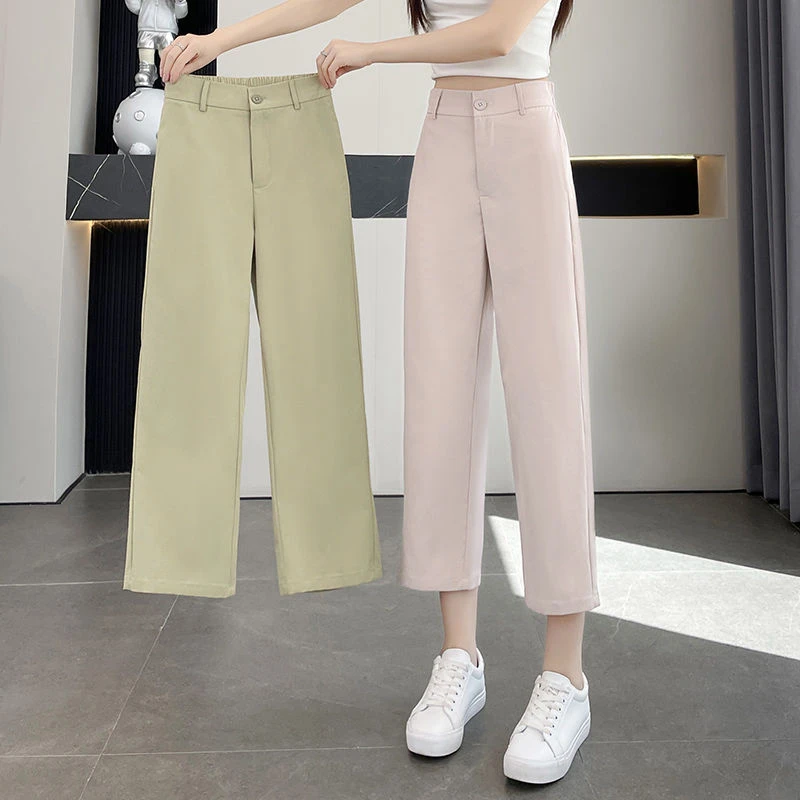 夏季直筒裤休闲裤黑色八分阔腿裤显瘦薄款小个子春秋休闲高腰