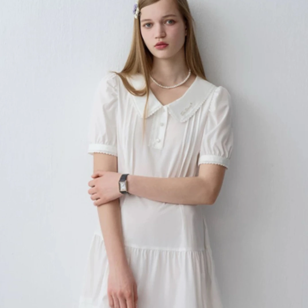 TeenieWeenie小熊女夏季娃娃领A字连衣裙蕾丝学院风甜美时尚短裙