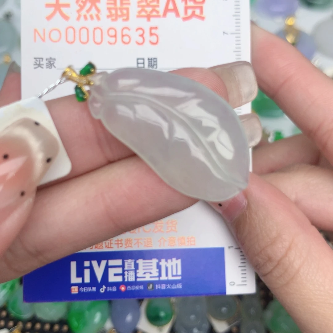 翡翠18K金镶嵌颈饰叶子