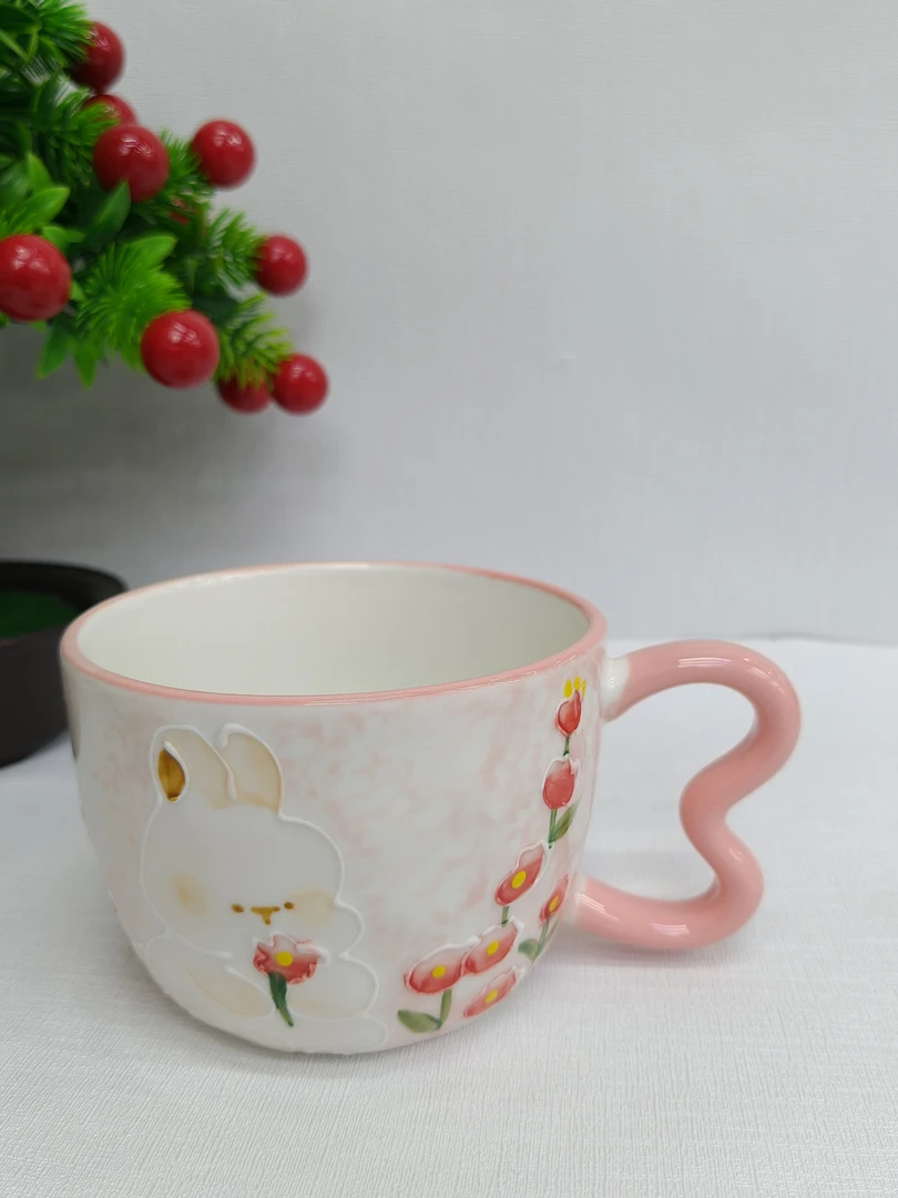 手绘陶瓷马克杯创意手把杯子家用咖啡杯可爱心喝水杯下午茶杯