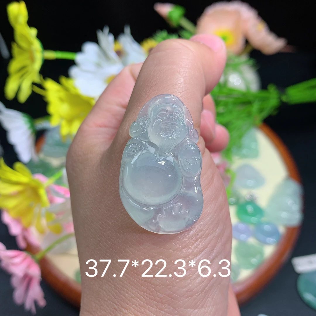 缅甸翡翠A货冰种财神刘挂件水润百搭精冰妈妈精美玉玉石精美精致