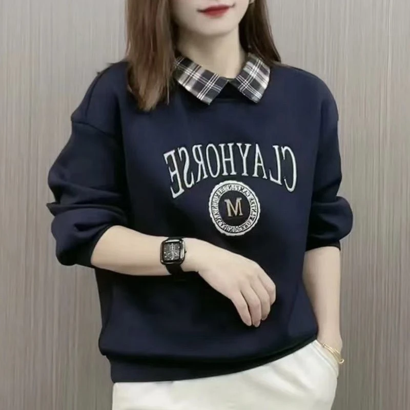 春秋季新款加绒女士卫衣假两件polo衫翻领短款小个子上衣女装爆款