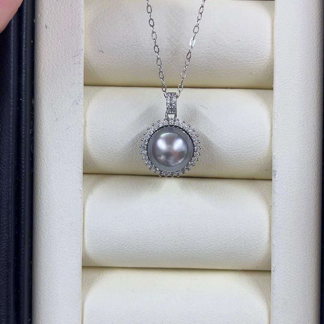 银S925镶嵌吊坠(赠链)海水珍珠9-10