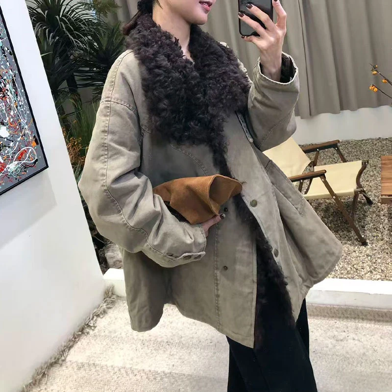 时尚气质派克棉服女冬季2026新款中长款皮毛一体毛领女士夹克外套