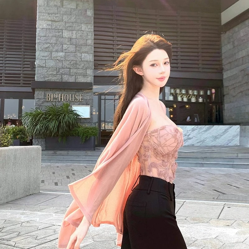 真的爱了！巨显温柔，粉色蝙蝠袖披肩针织开衫女2025名媛风防晒上衣