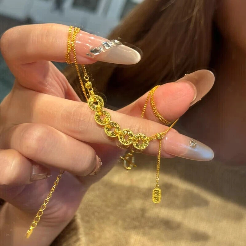 坠链均足银 中国银都纯银999女士足银碎碎金爆闪五帝钱项链送女友