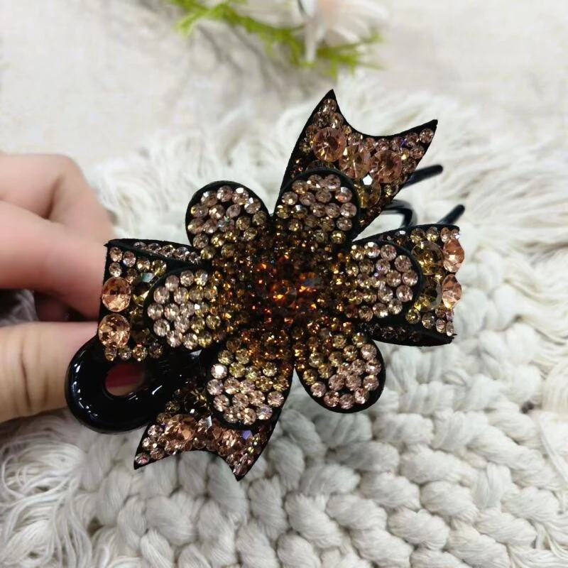 诗泊雅 韩式水钻发抓后脑勺发夹头饰盘发花朵妈妈鸭嘴发卡