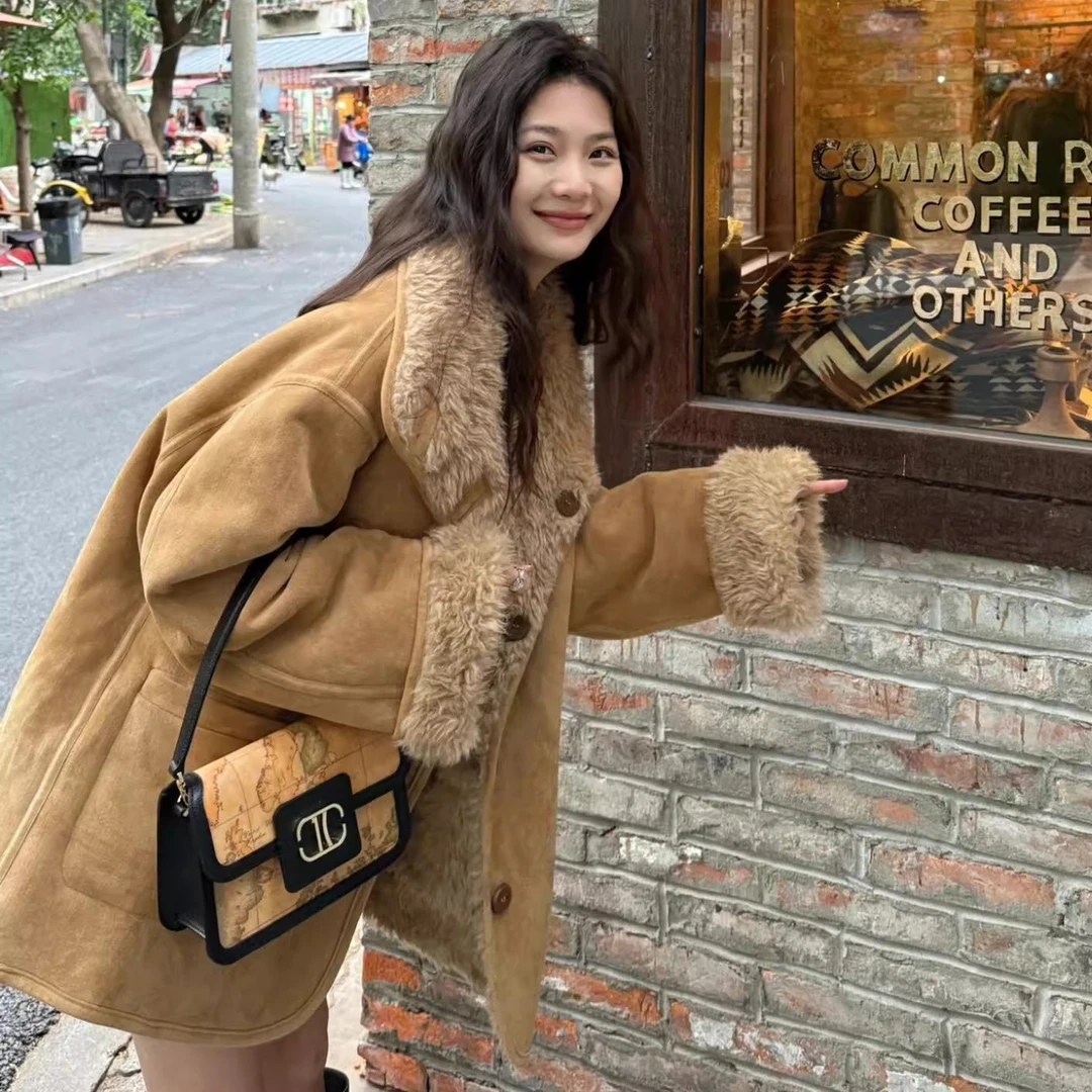 2025新款麂皮绒两面穿皮毛一体毛毛外套女冬季宽松加厚机车服外套