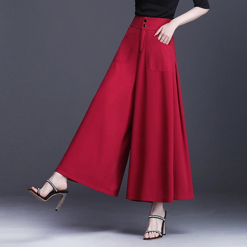 阔腿裤女休闲裤2025春夏新款高腰大脚裤百搭显瘦裙裤松紧腰九分裤