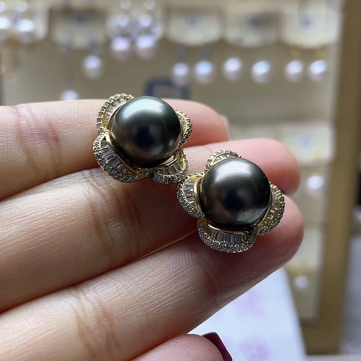 海水珍珠耳饰银S925镶嵌