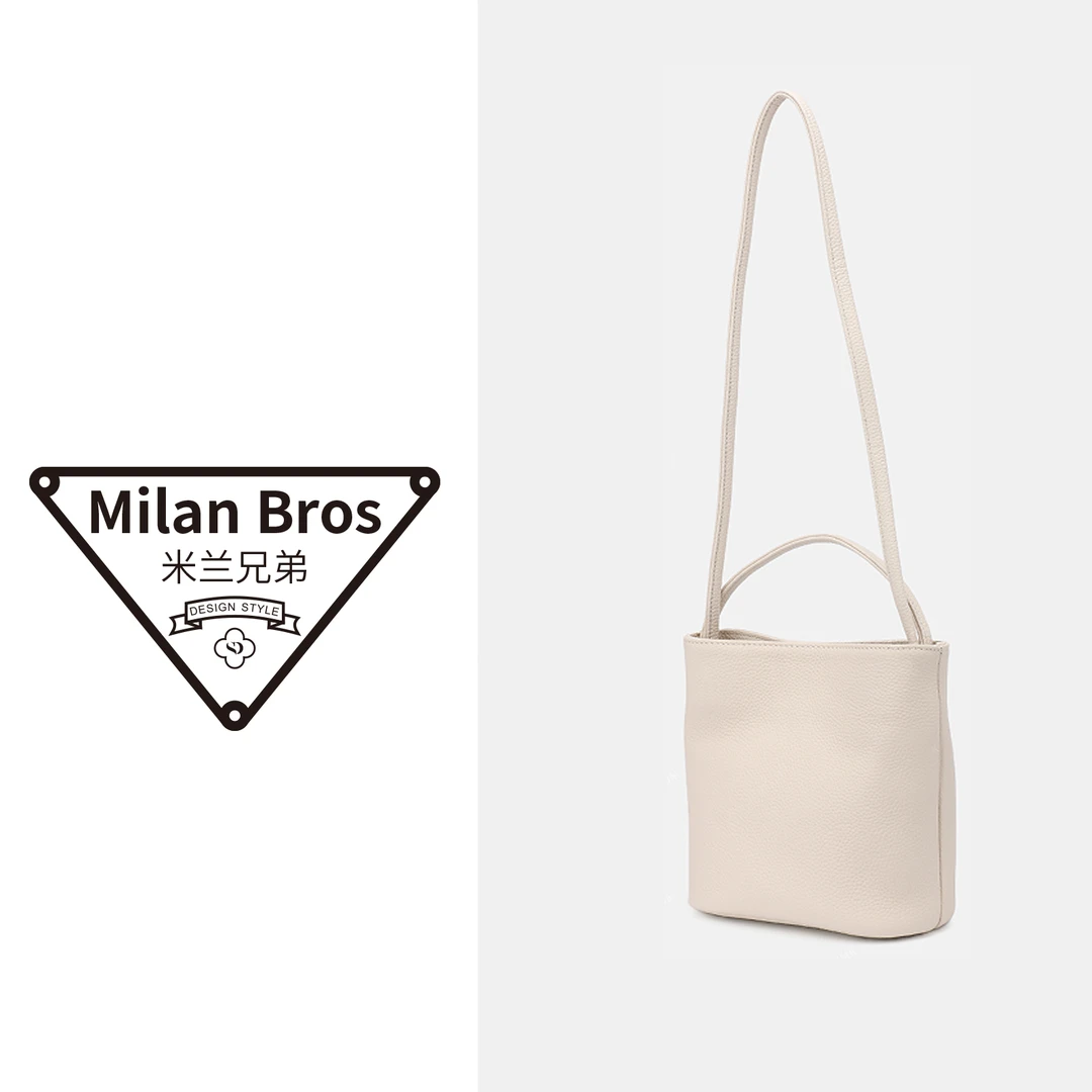 【米兰兄弟】头层牛皮水桶包奶昔白