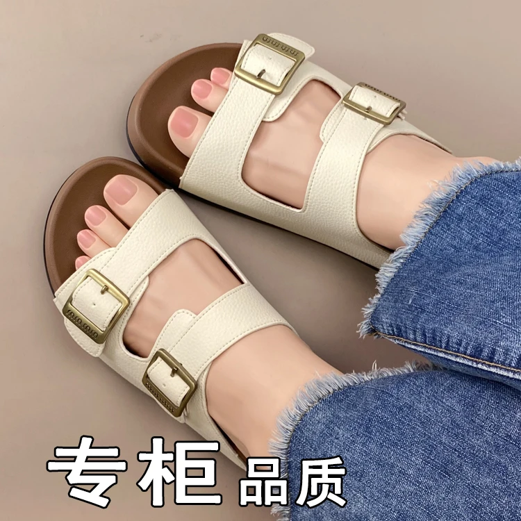 网红软底厚底沙滩舒适中跟胶粘鱼嘴一字带凉鞋时尚休闲muji风韩系