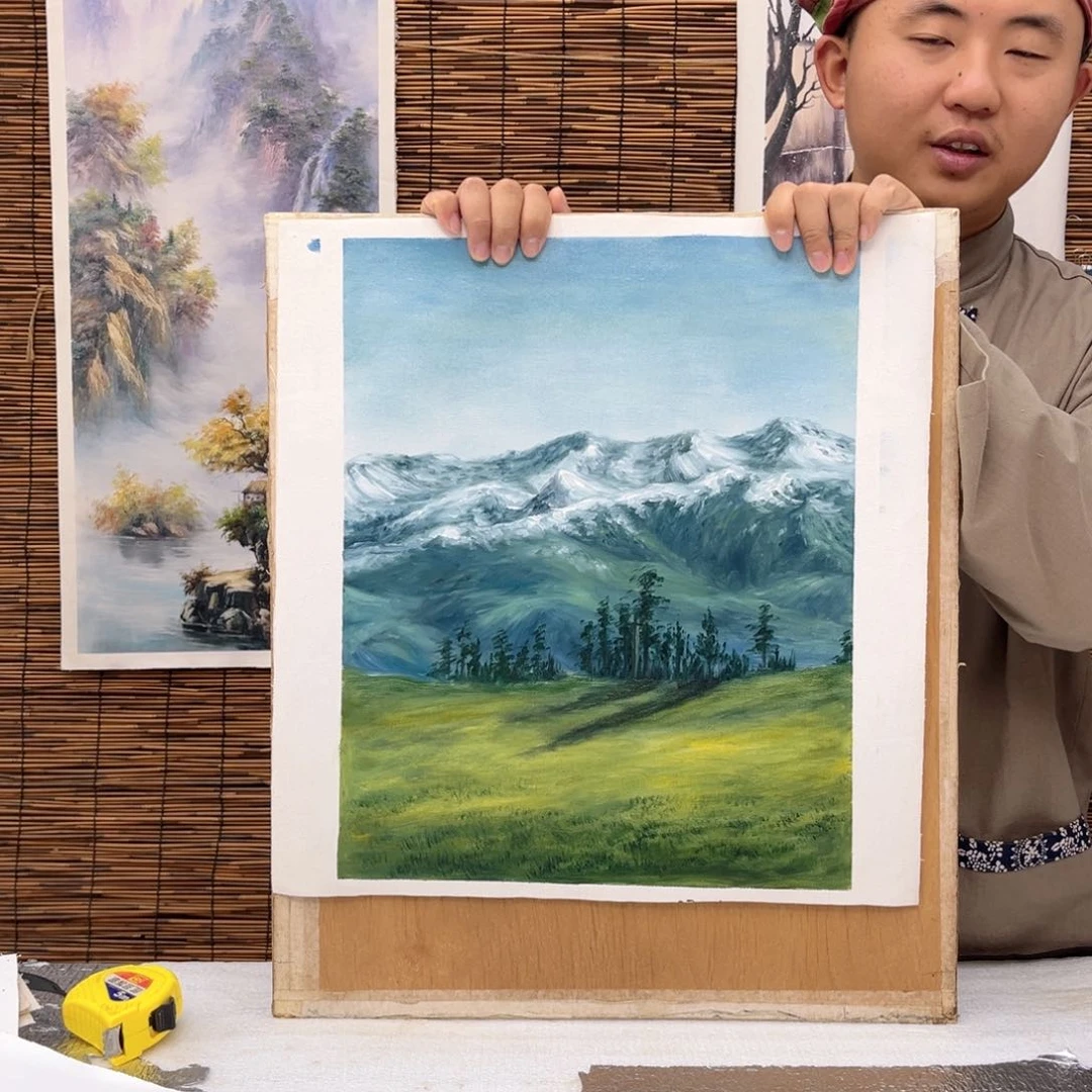油画行路人小院绘画作品竞拍
