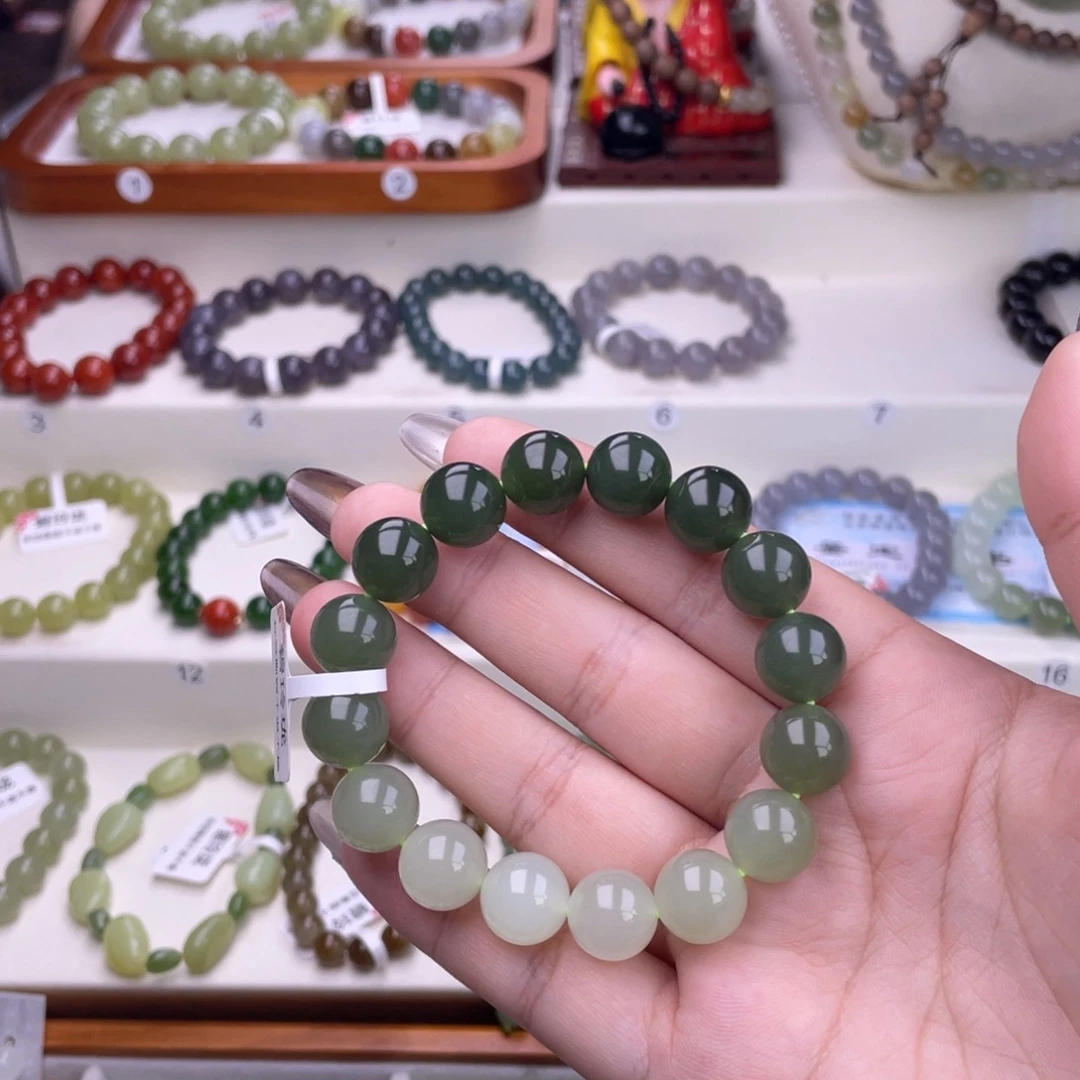 和田玉未镶嵌手串渐变12mm