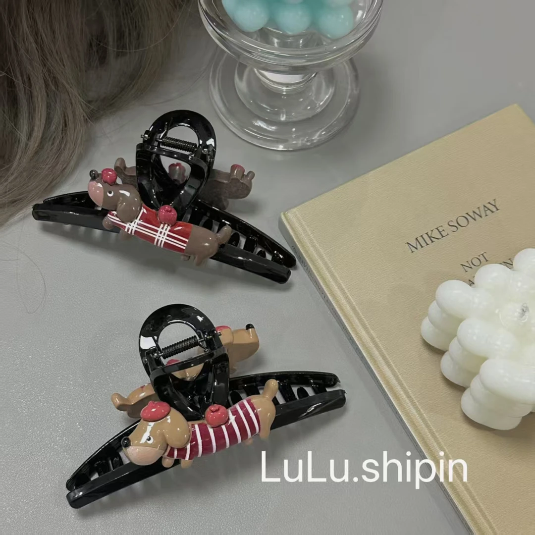 超级可爱创意腊肠狗手工抓夹小众大抓夹气质百搭简约树脂材质