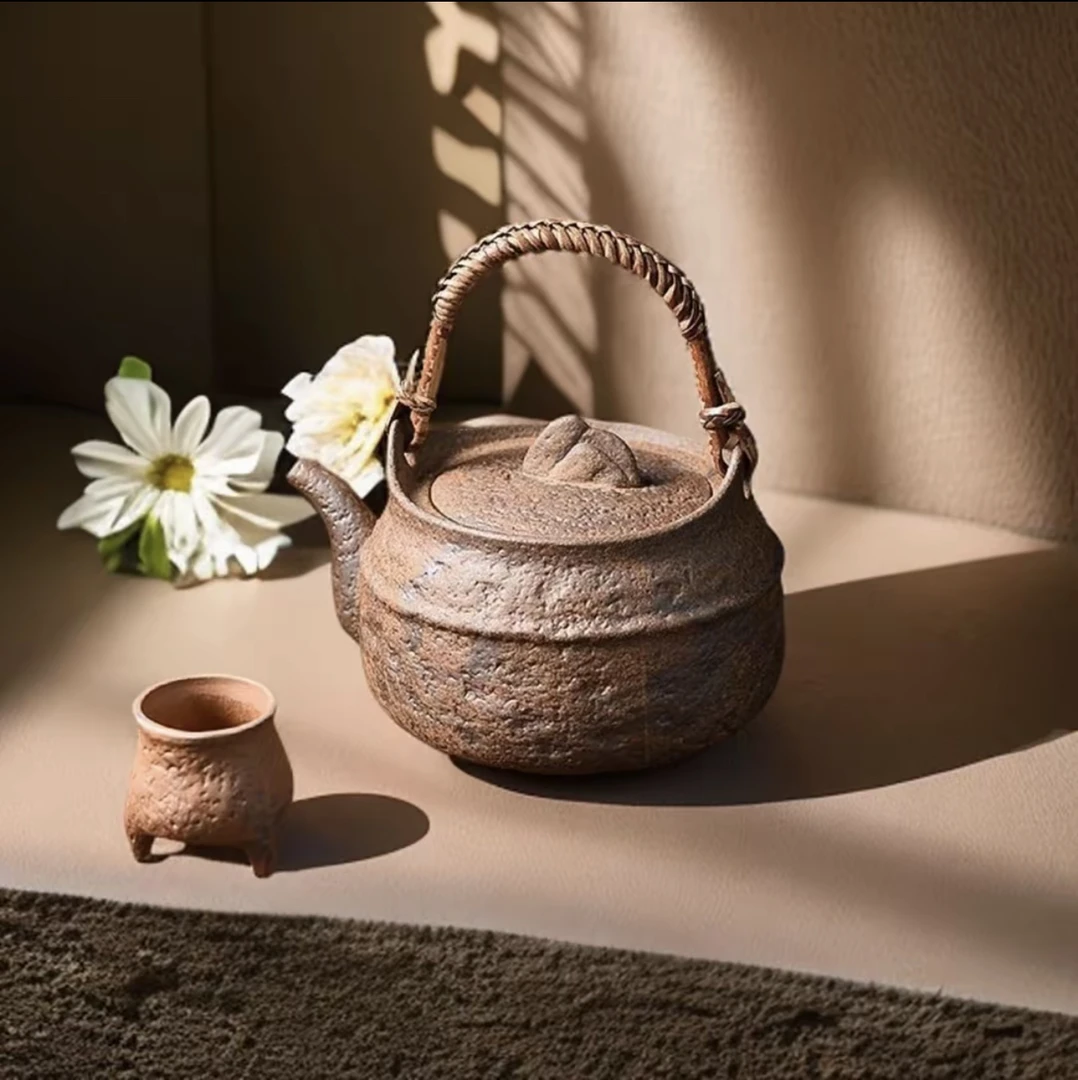 （卓尼）大提梁1000cc粗陶岩泥煮茶壶可炭火电陶炉酒精炉